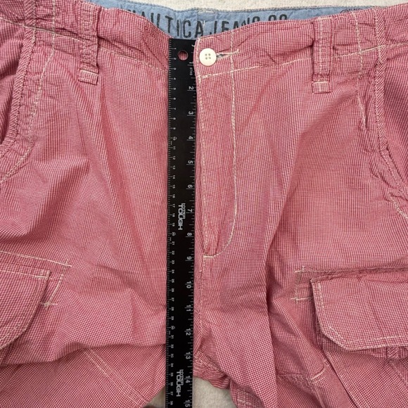 Nautica Co Mens Red Wh Gingham Cargo Shorts Cotton 36 preppy coastal gorpcore - Picture 6 of 10